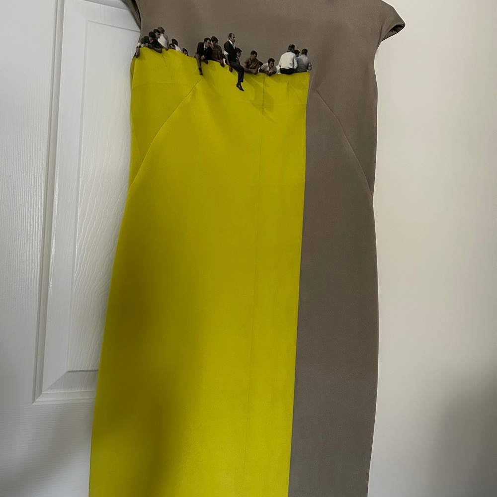 Akris Yellow and Black Embellished Sheath Midi Dress